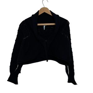 Anthropologie Aquarius Cropped Black with White Thread Cardigan / Shrug Small